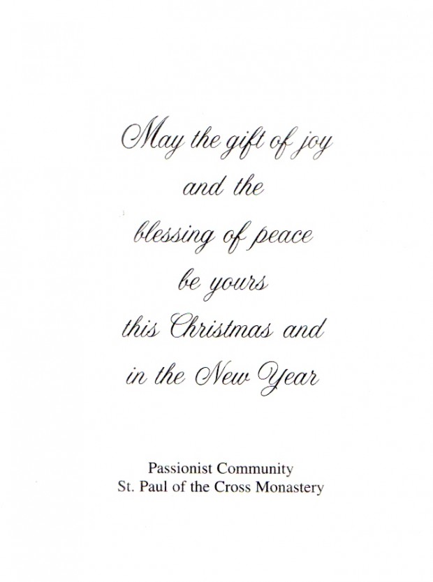 Christmas blessings from the Passionist Community of St. Paul of the ...